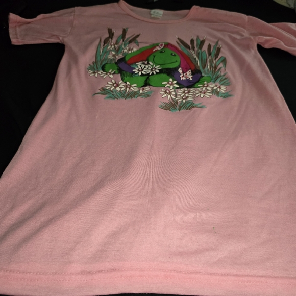Vintage 80's Milaca Turtle Nightgown/Sleep Shirt/Pajamas-Womens LARGE-Pink Green - Picture 2 of 5